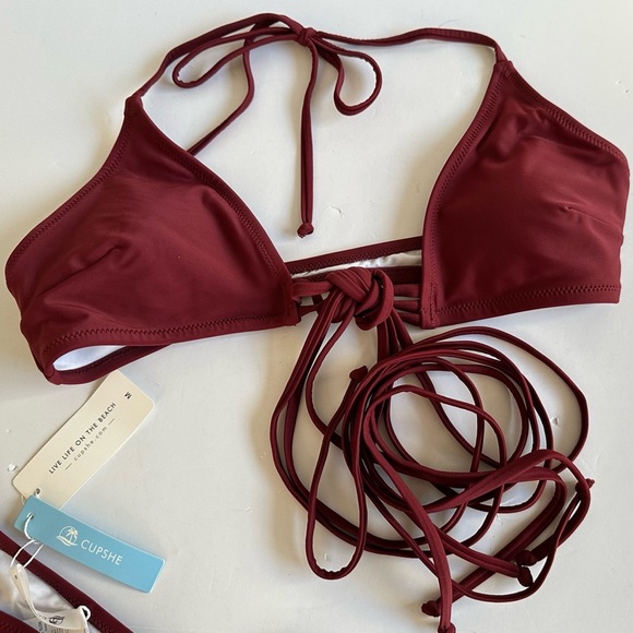 Cupshe‎ Strappy Halter Bikini & Bottom Swimwear M Burgundy Beachy Resort - Picture 3 of 13